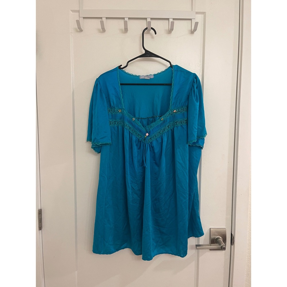 Vintage 80s Babydoll Blue Mini Night Dress Gown Sleepwear Coquette Grunge